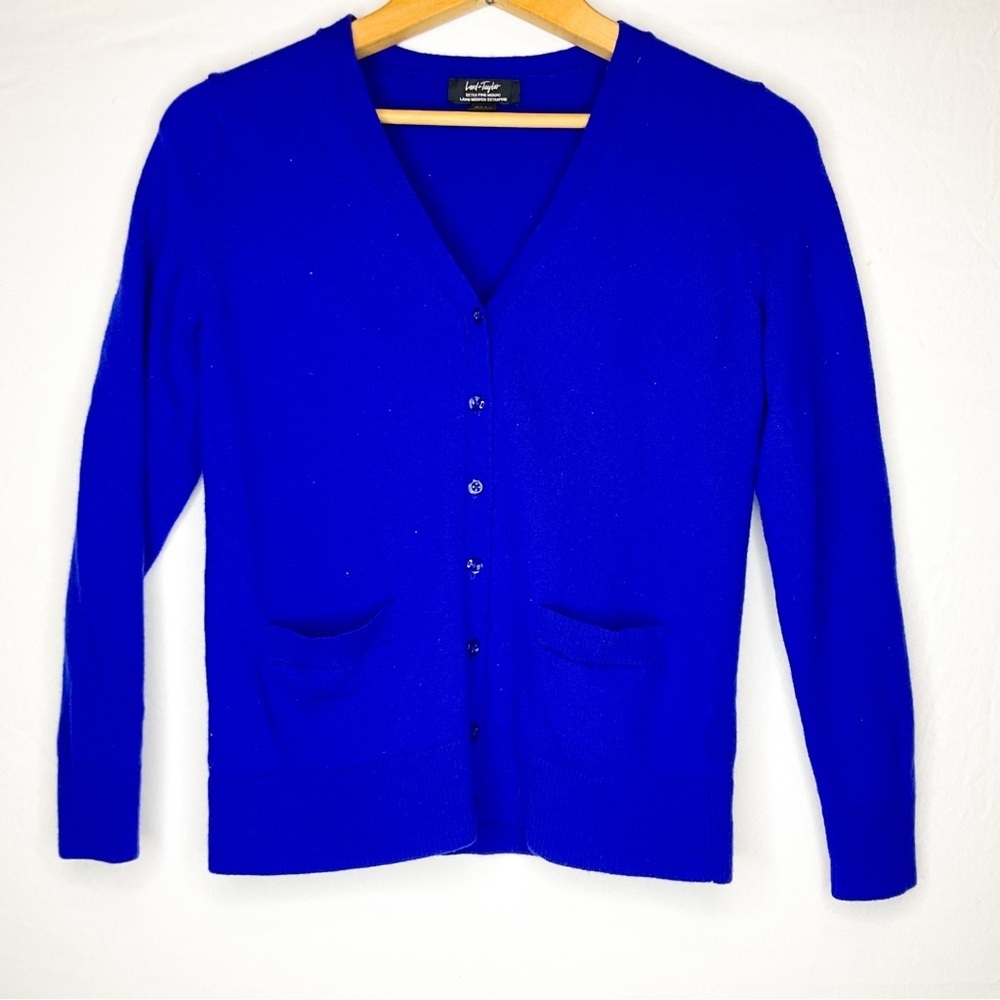 Lord & Taylor Extra Fine Merino Wool Cardigan Cobalt Blue Sweater - Picture 6 of 12